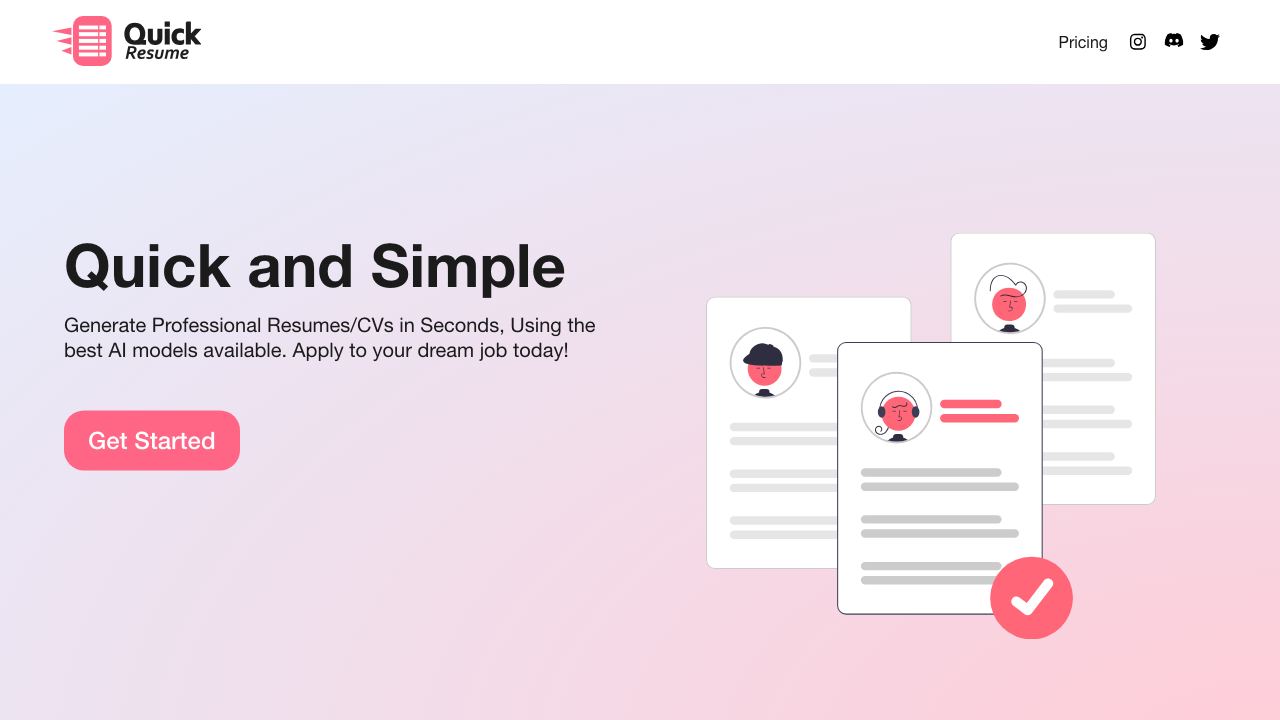 Quick Resume website screenshot