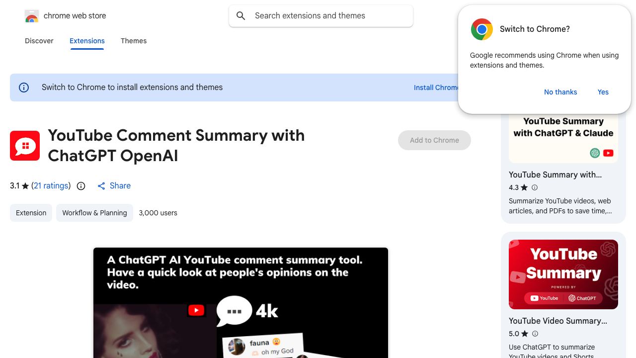 YouTube Comment Summary with ChatGPT OpenAI 网站截图