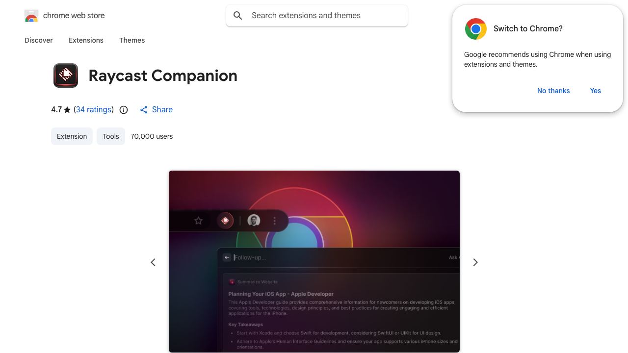 Raycast Companion website screenshot