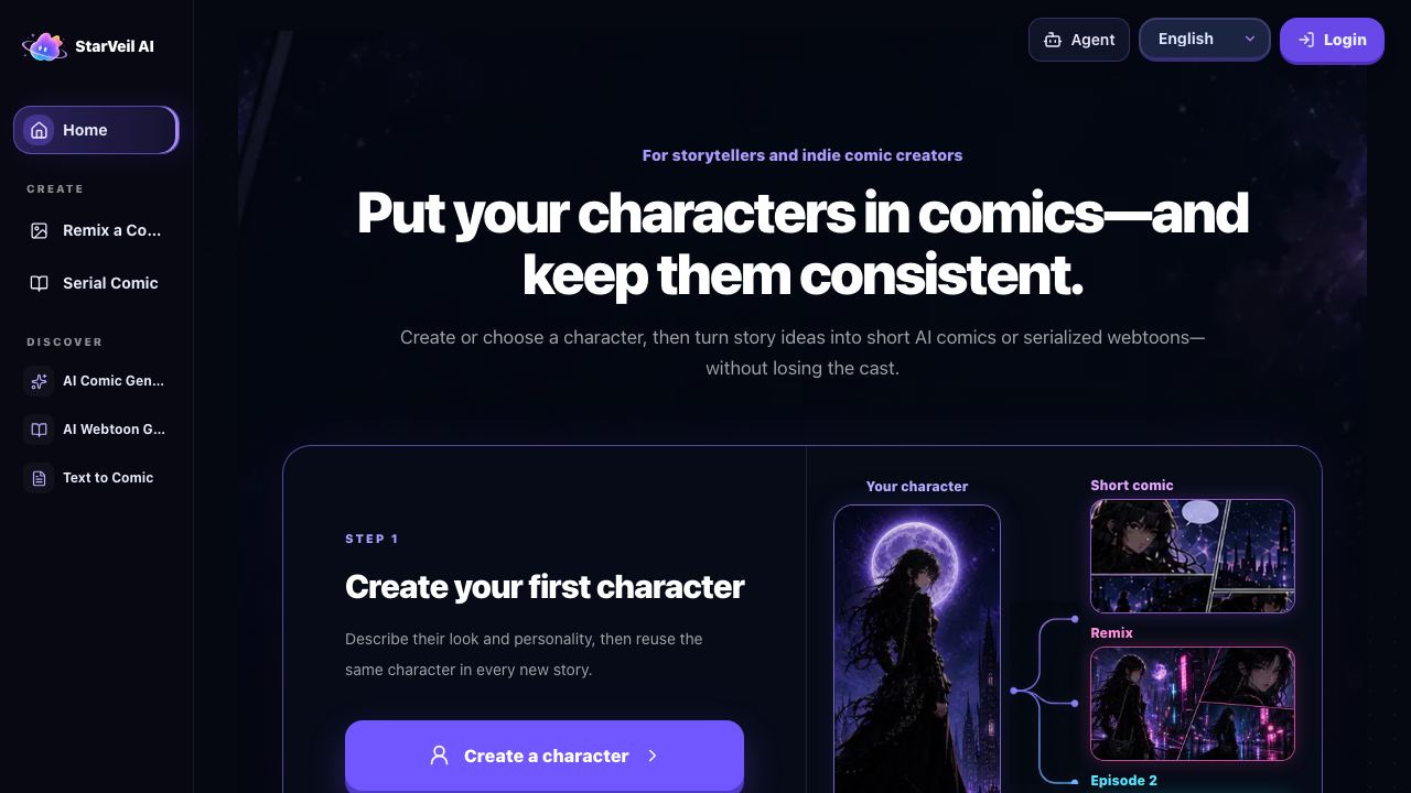 StarVeilAI website screenshot