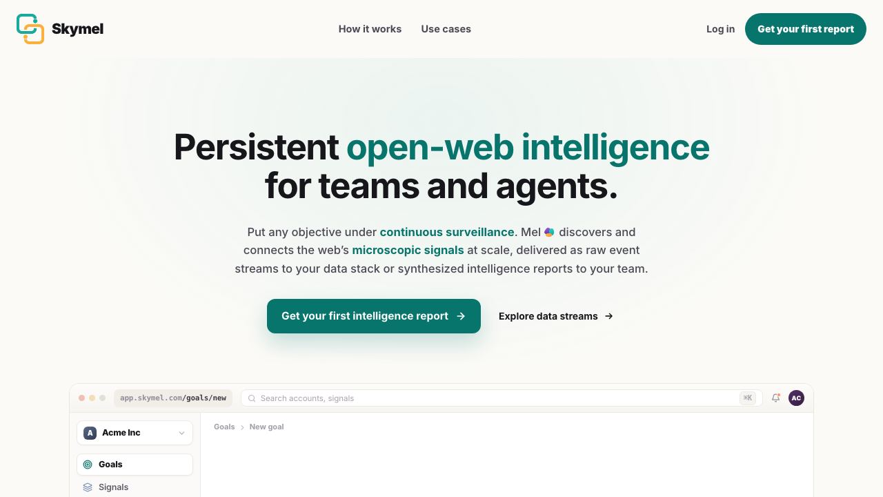 Skymel website screenshot