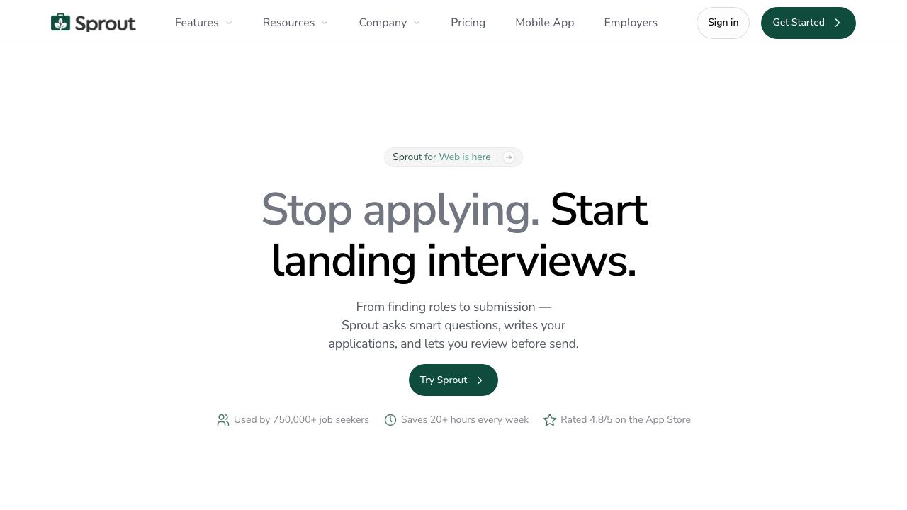 Sprout - AI Job Search 网站截图