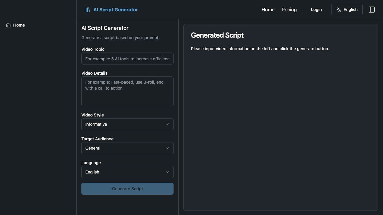 AI Script Generator website screenshot