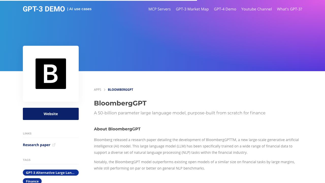 BloombergGPT | GPT-3 Demo 网站截图