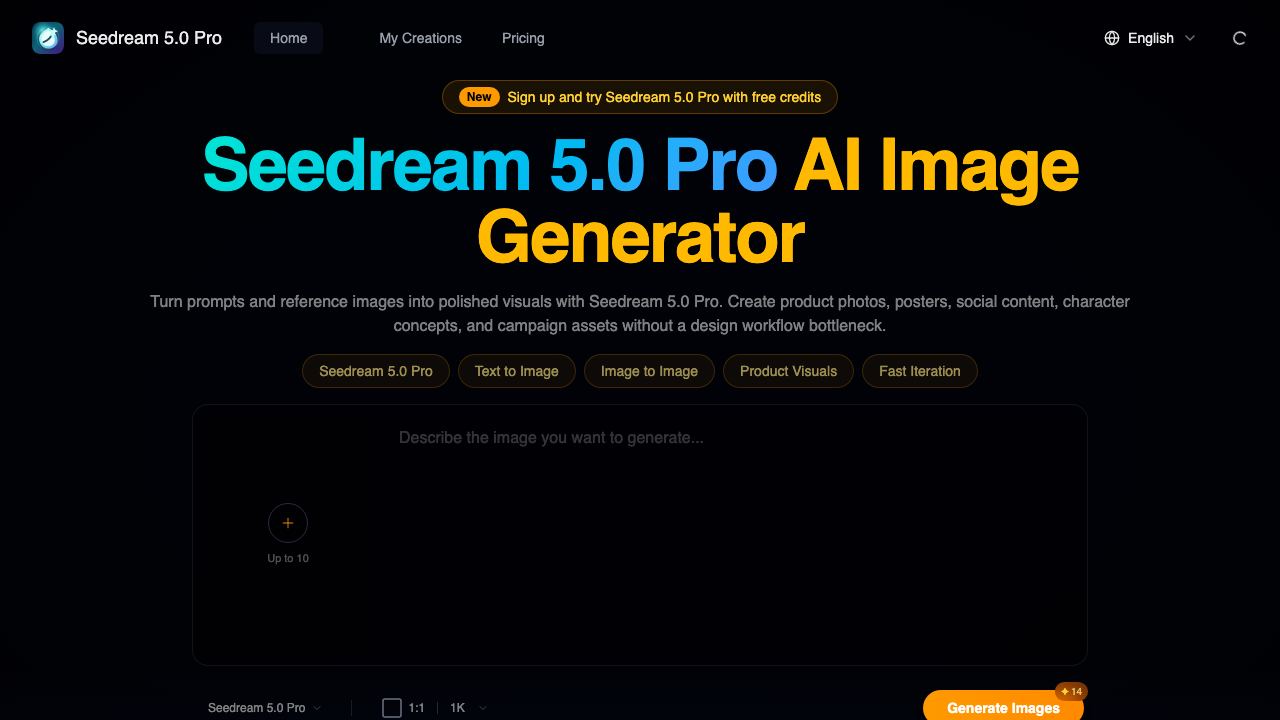Seedream 5.0 Pro website screenshot