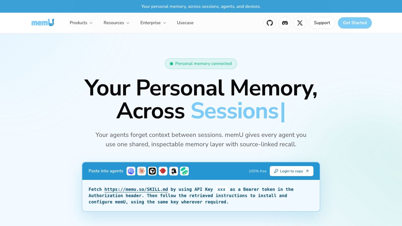 MemU website screenshot