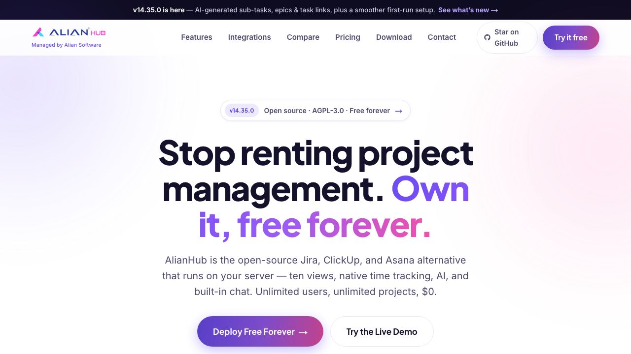 Alian hub - Project Management System 网站截图