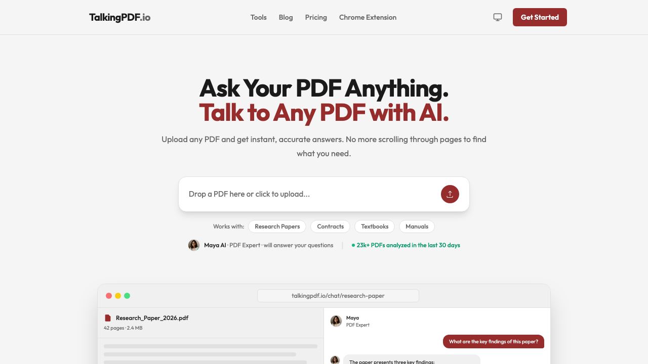 TalkingPdf.io - Chat with any PDF 网站截图