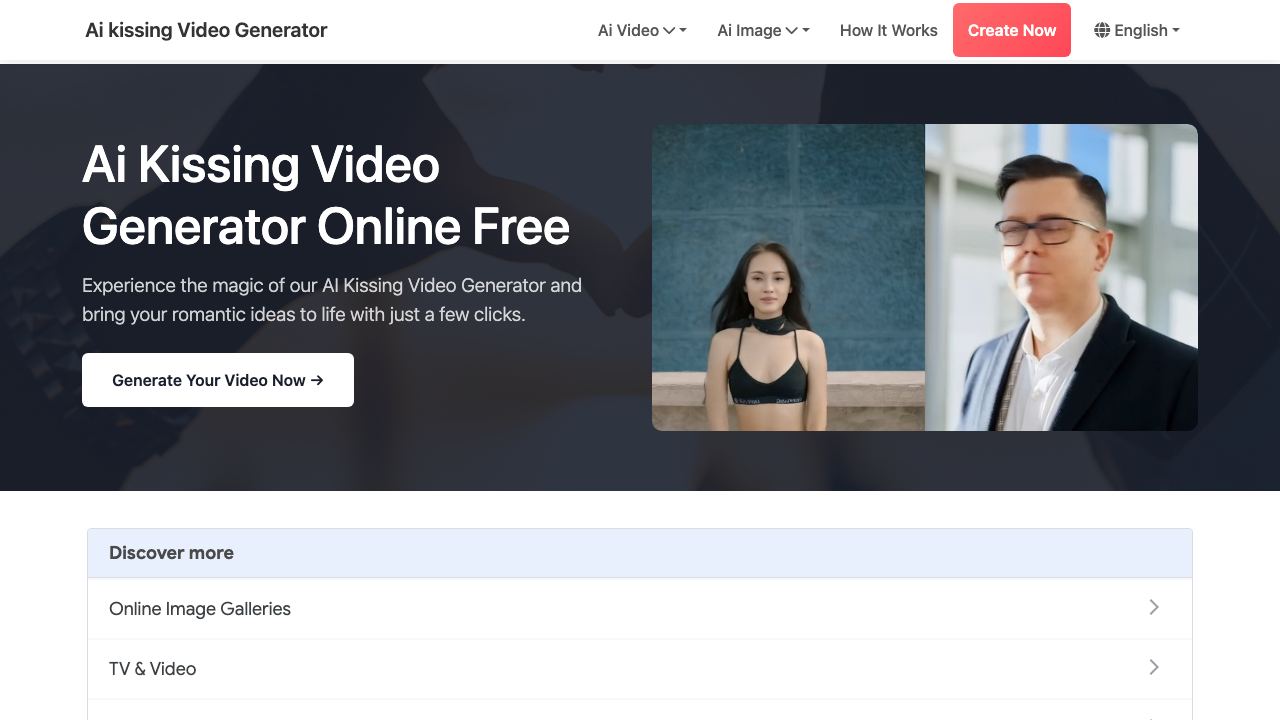 AI Kissing Video Generator Free website screenshot