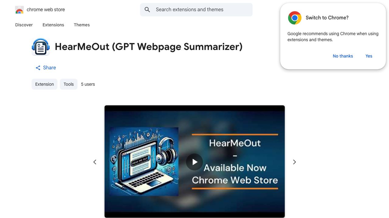HearMeOut (GPT Webpage Summarizer) 网站截图