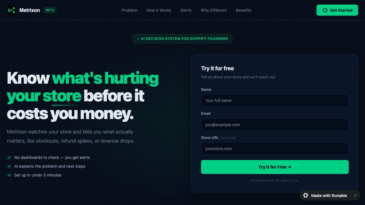 Metrixon website screenshot