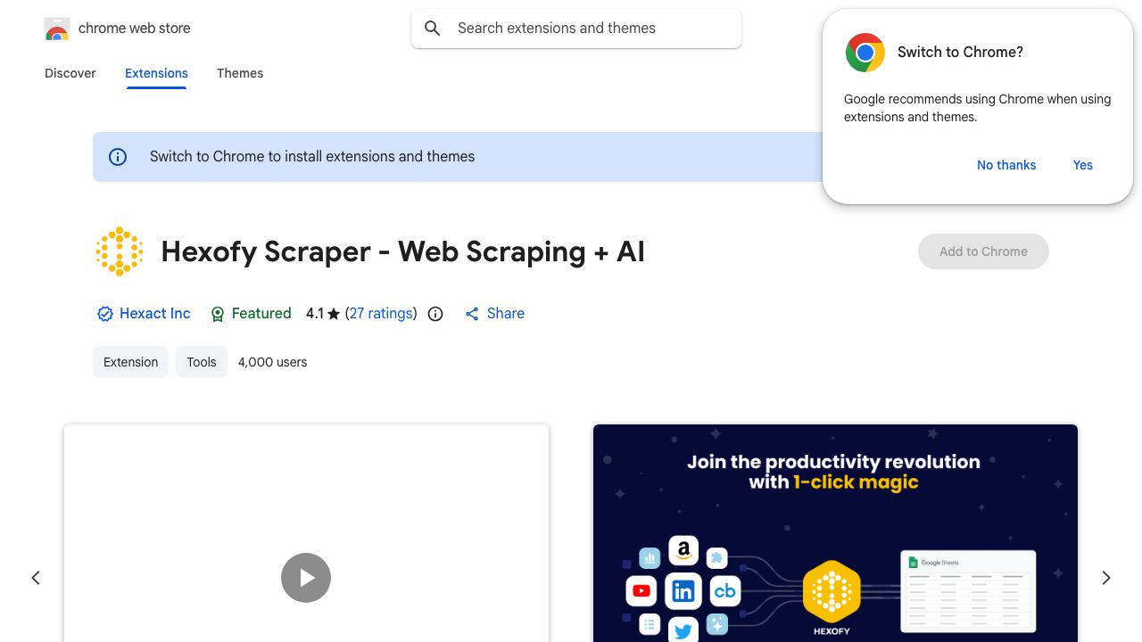 Hexofy Scraper - Free Web Scraping + AI 网站截图