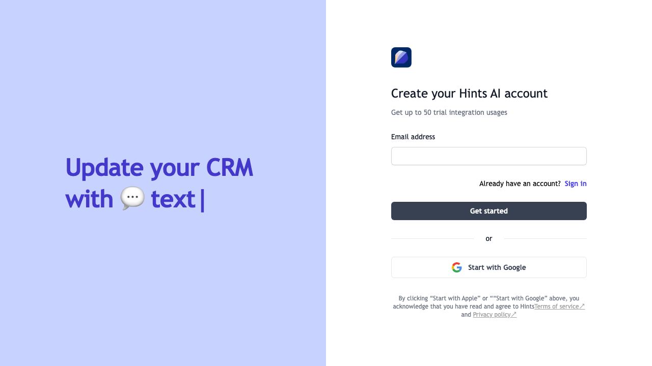 Hints: CRM AI Assistant 网站截图