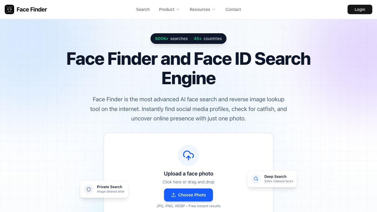 FaceFinder ID website screenshot