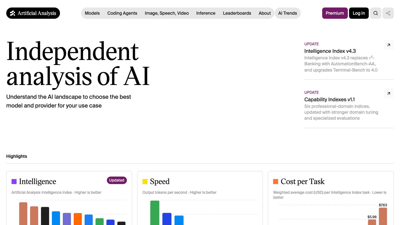 Artificial Analysis website screenshot