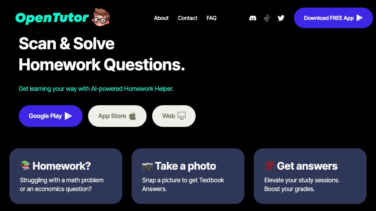 Open Tutor App website screenshot