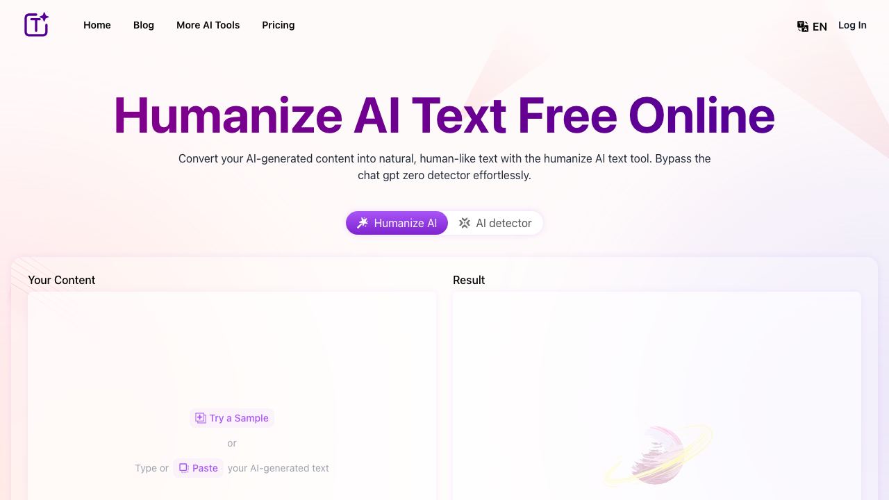 Humanize AI Text Free Online 网站截图