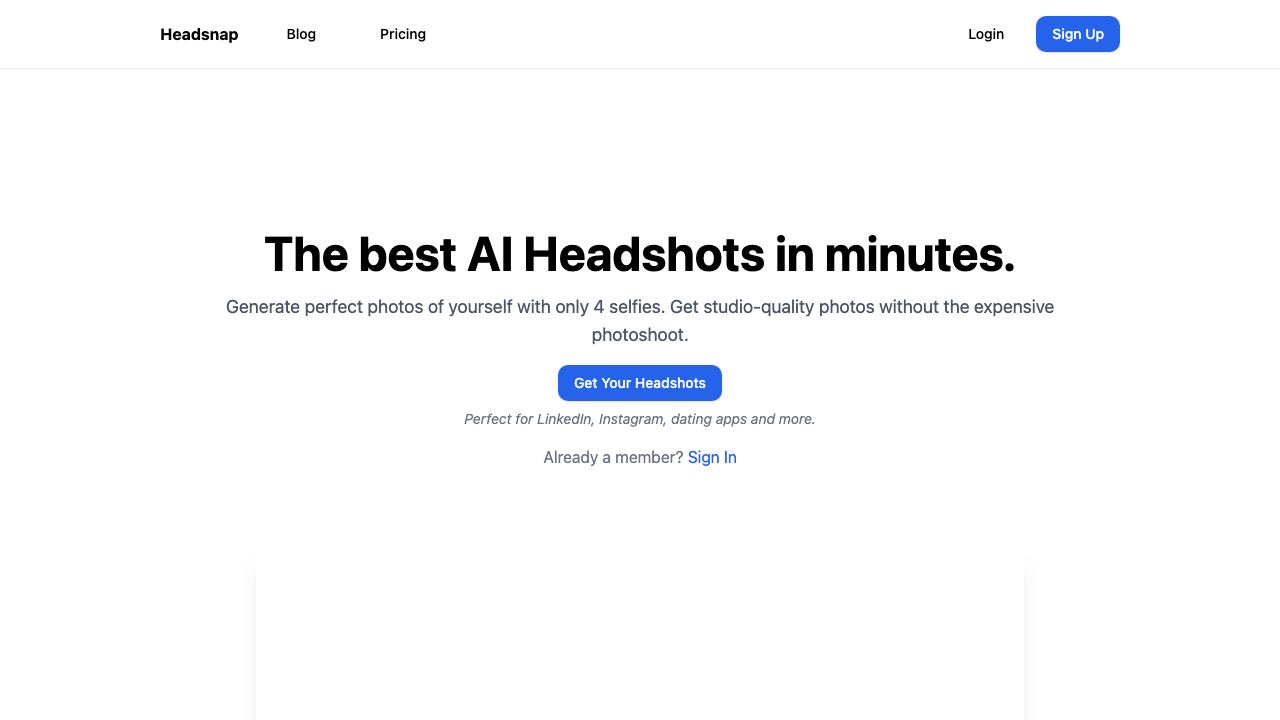 HeadSnap website screenshot