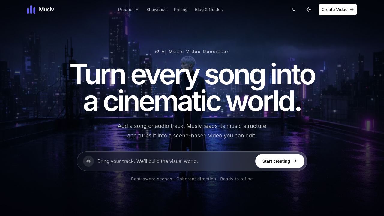Musiv - AI Music Video Generator 网站截图