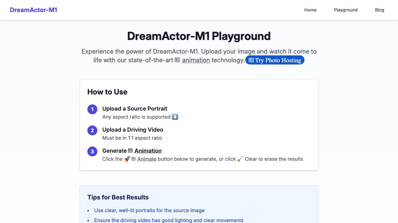 DreamActor-M1 website screenshot