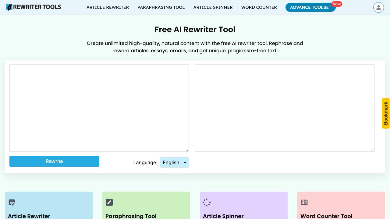 Rewriter Tools website screenshot