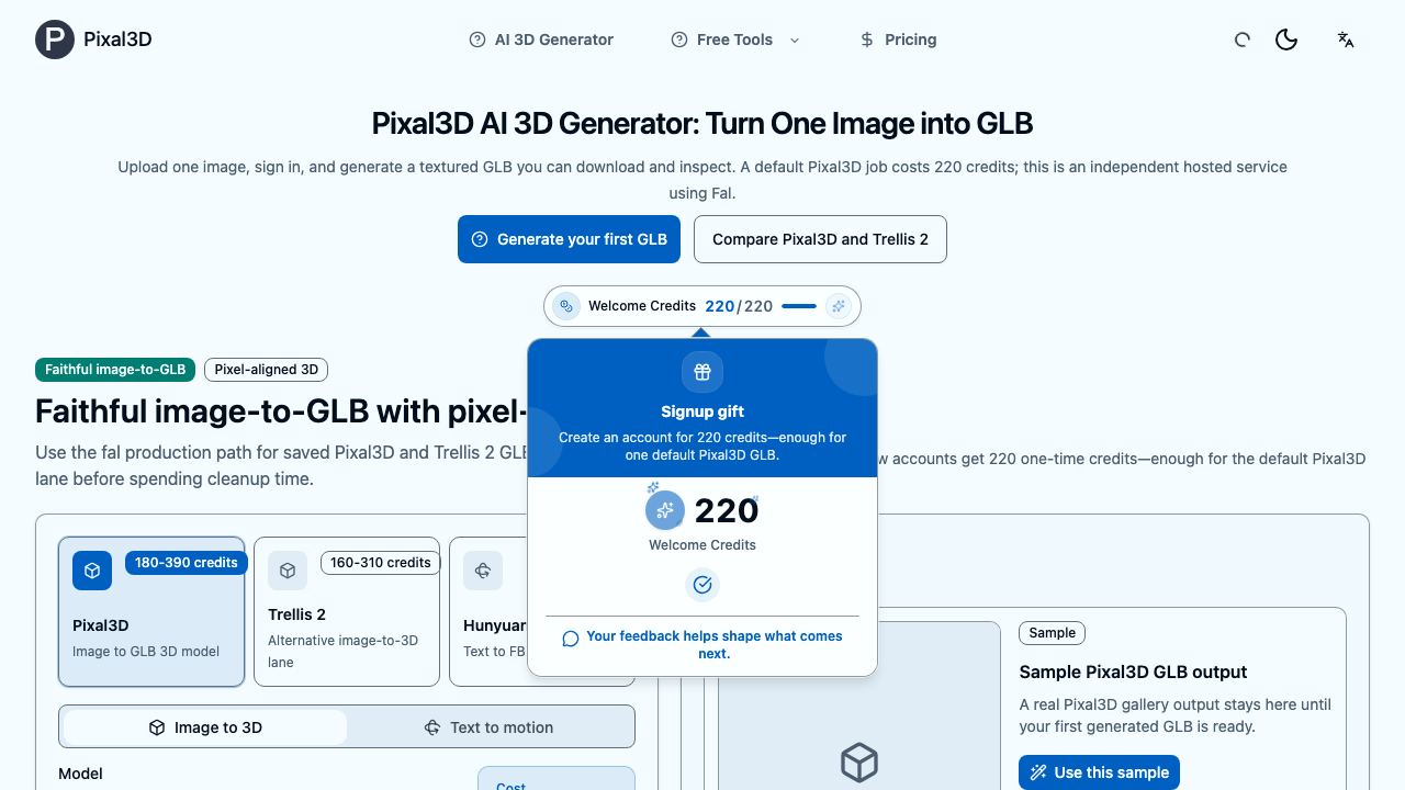 Pixal3d.ai website screenshot