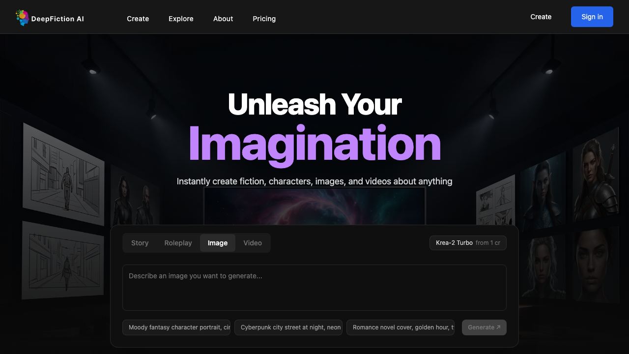 DeepFiction AI 网站截图