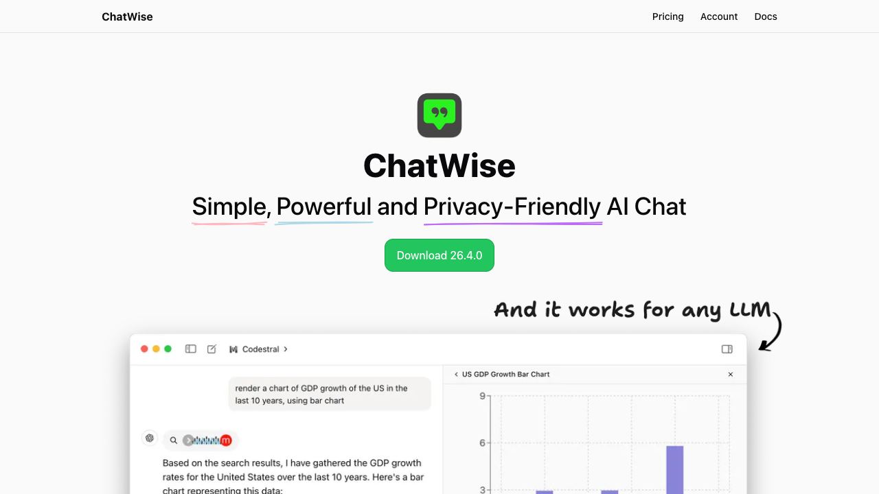 ChatWise 网站截图