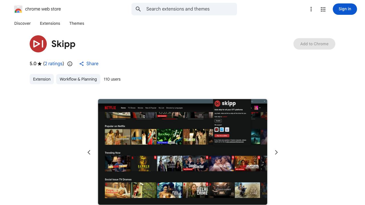 Skipp - Skip Netflix, Prime, Hotstar intros 网站截图