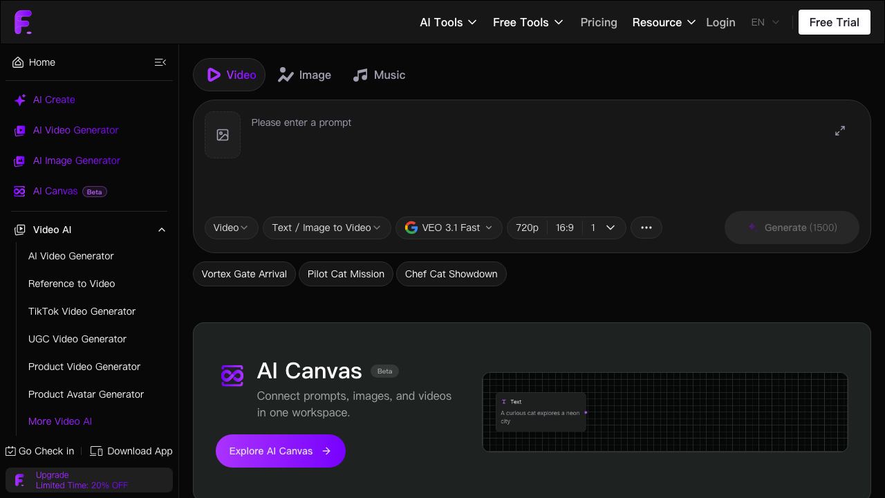 Flyne AI website screenshot