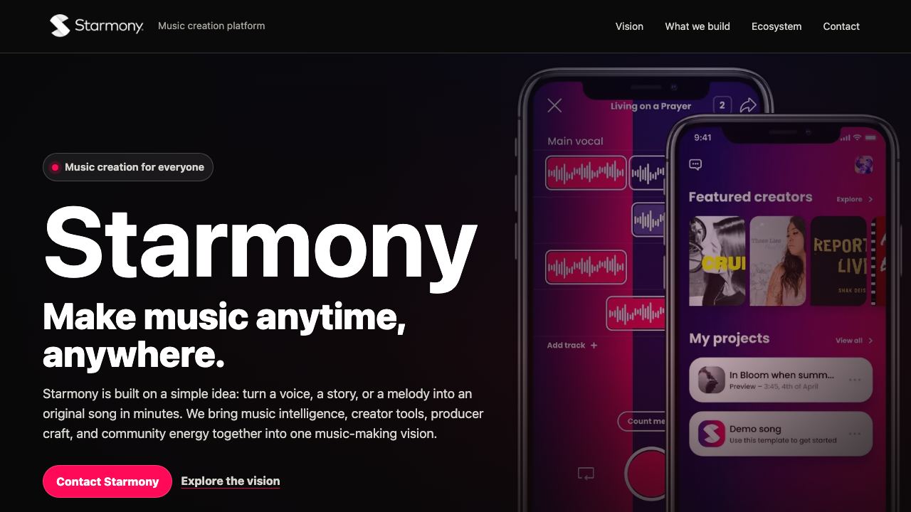 Starmony (AI Music Studio) 网站截图