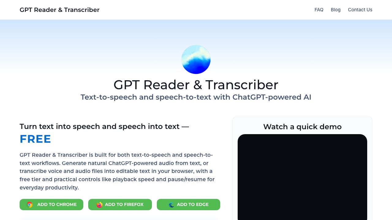 GPT Reader: A Free AI Text-to-Speech 网站截图
