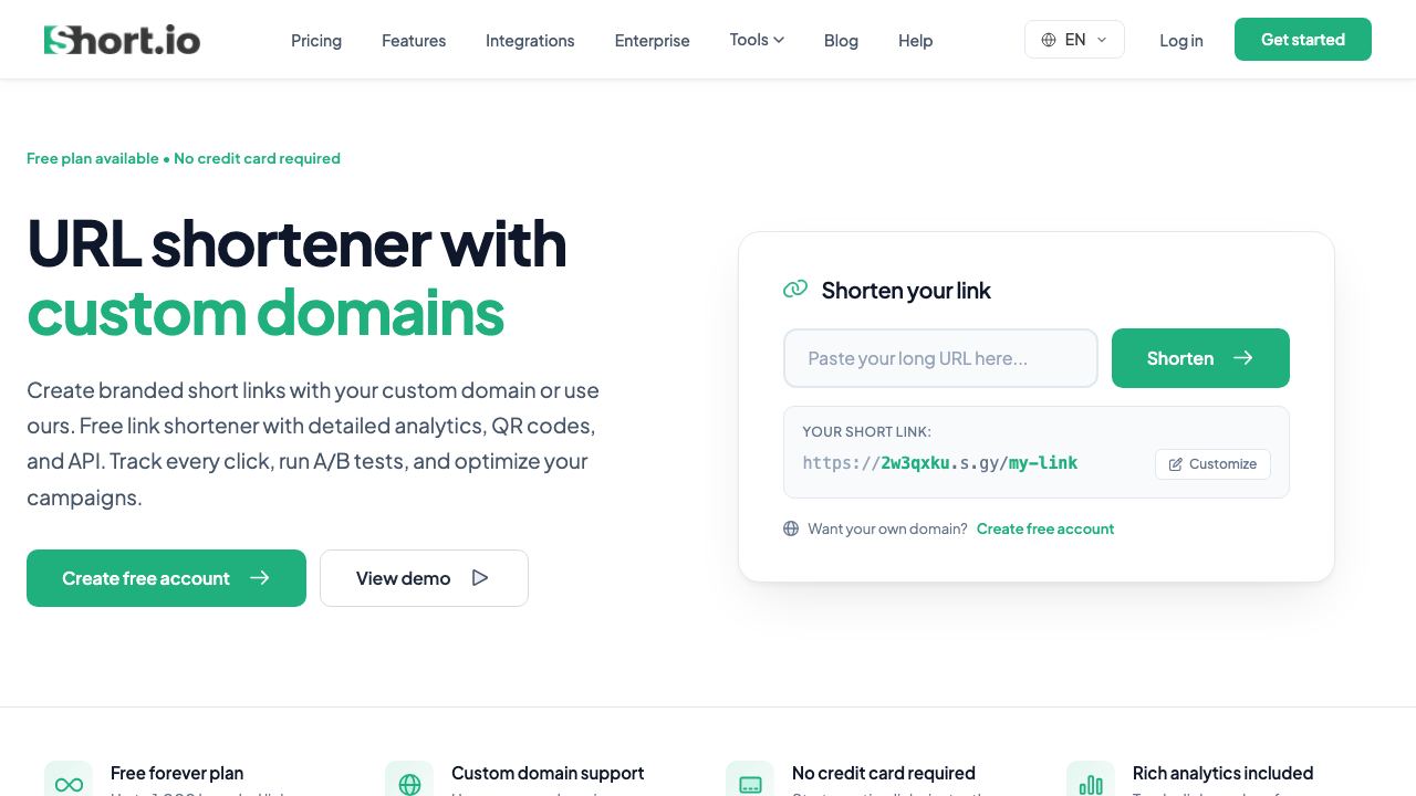 Short.io website screenshot