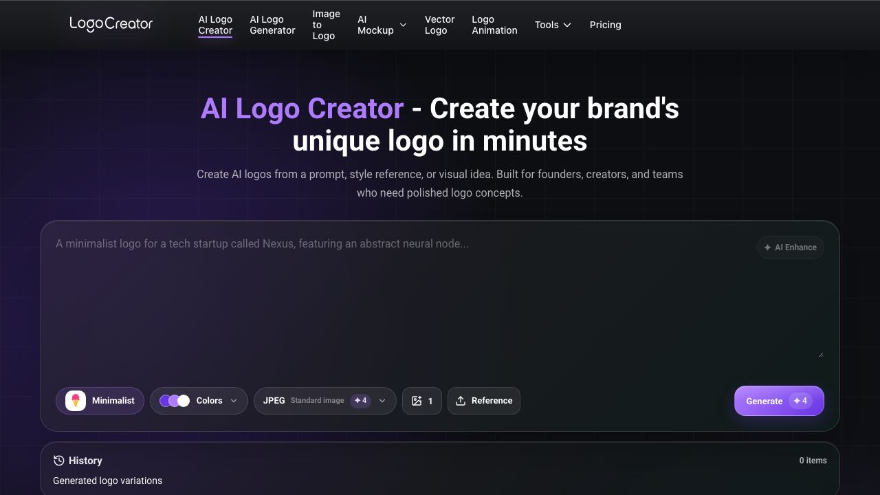 AI Logo Creator – Free AI Logo Creator Online website screenshot