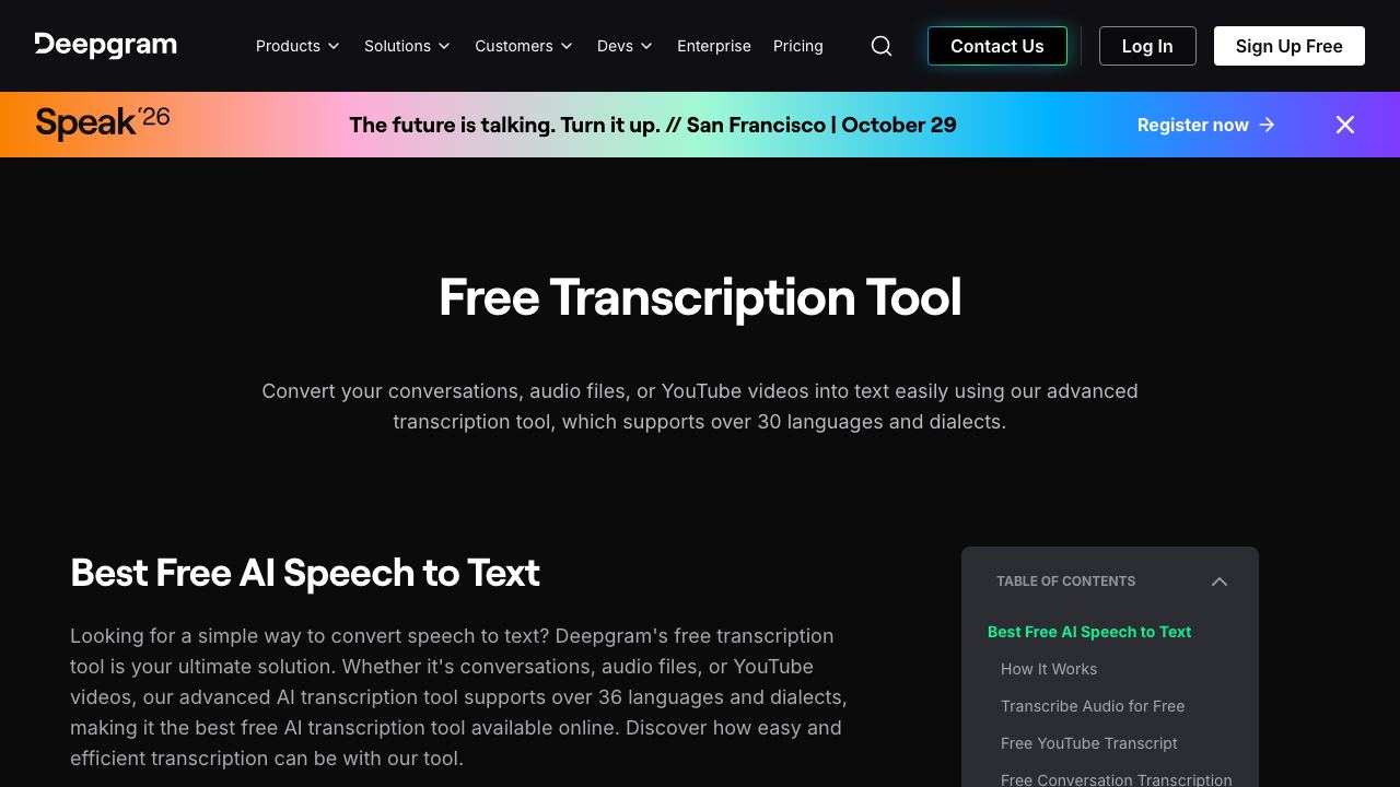 Free Transcription Tool Deepgram 网站截图