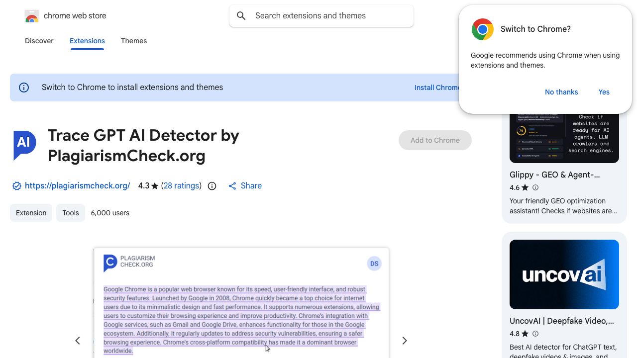 Trace GPT AI Detector by PlagiarismCheck.org website screenshot
