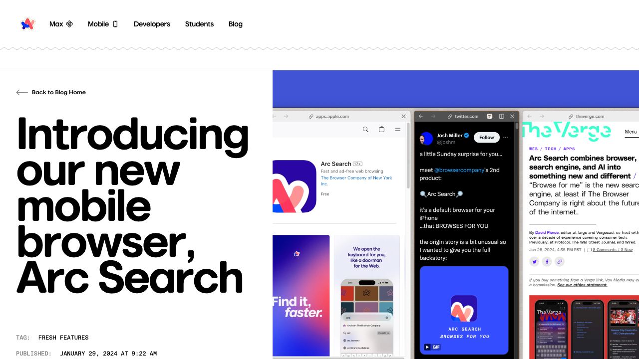 Arc Search website screenshot
