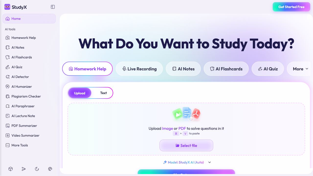 StudyX website screenshot