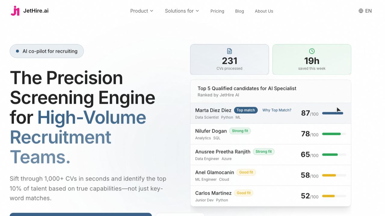 JetHire.ai - Efficient, Unbiased Hiring 网站截图