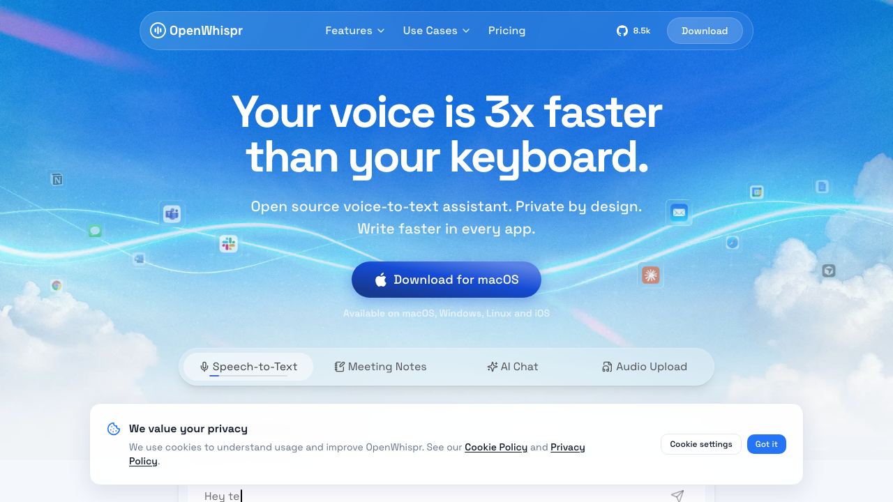 OpenWispr website screenshot