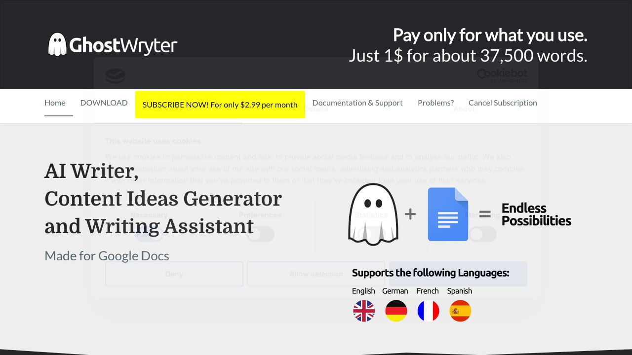 GhostWryter 网站截图
