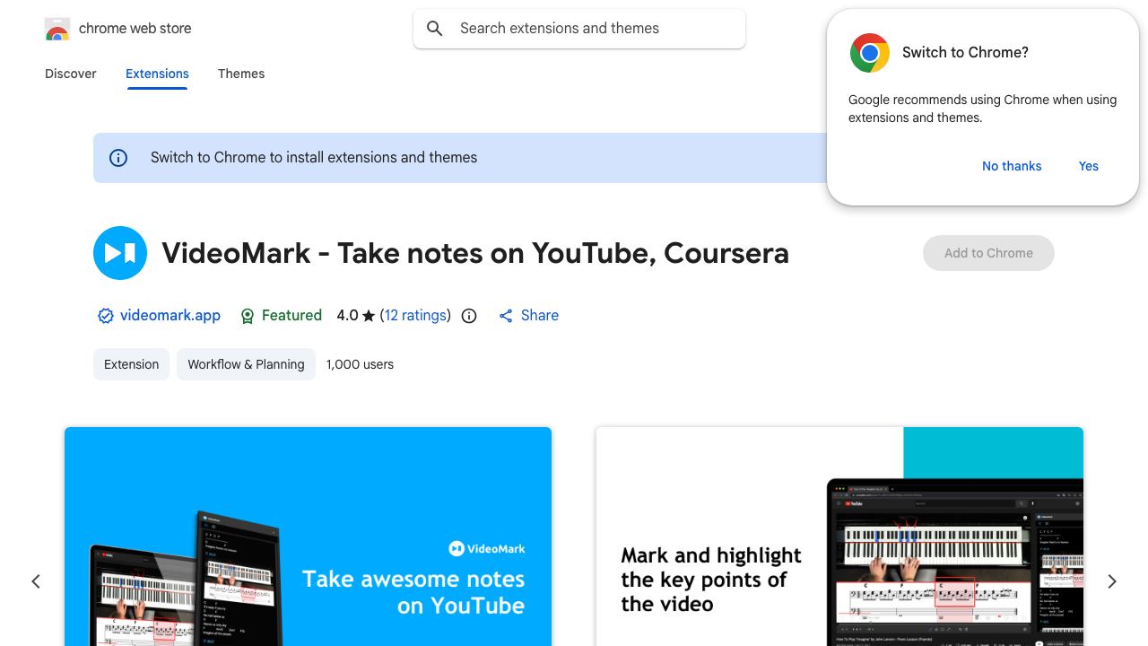 VideoMark - Take notes on YouTube, Coursera 网站截图
