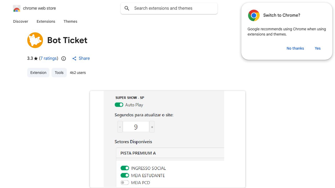Bot Ticket 网站截图