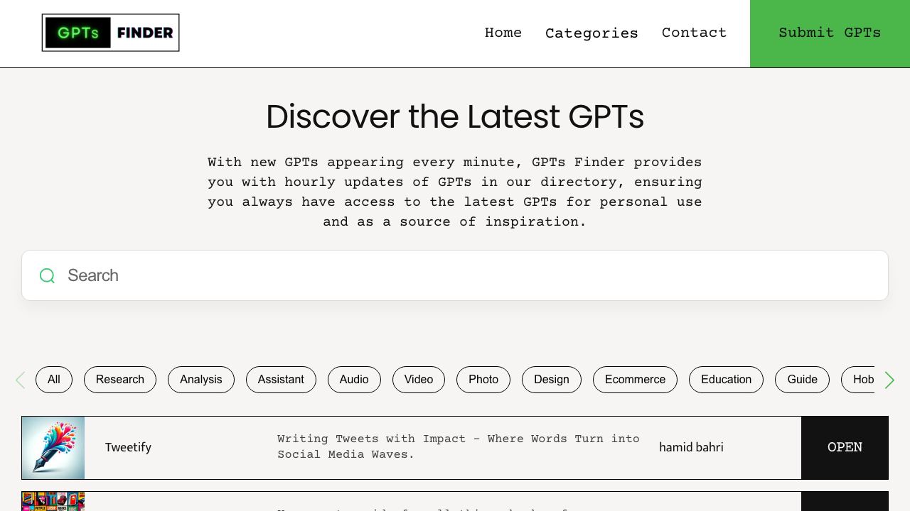 GPTs Finder - Daily-Updated Directory 网站截图