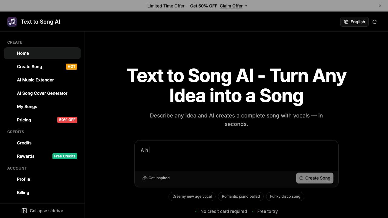 Text to Song 网站截图