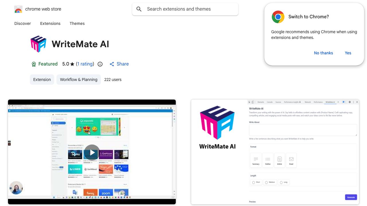 WriteMate AI website screenshot