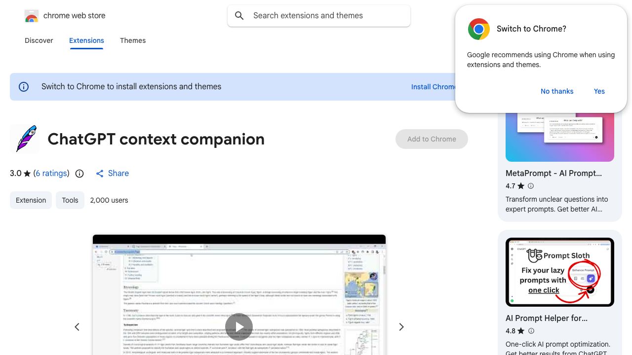 ChatGPT context companion 网站截图