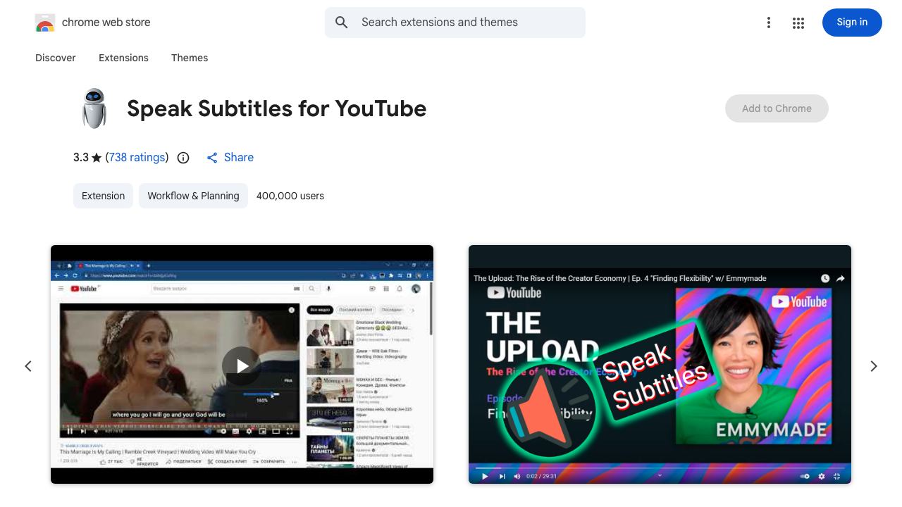 Speak Subtitles for YouTube 网站截图