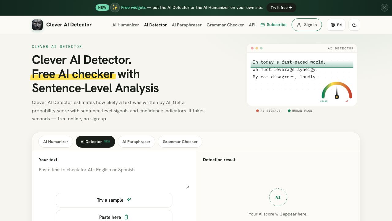 Clever AI Detector 网站截图