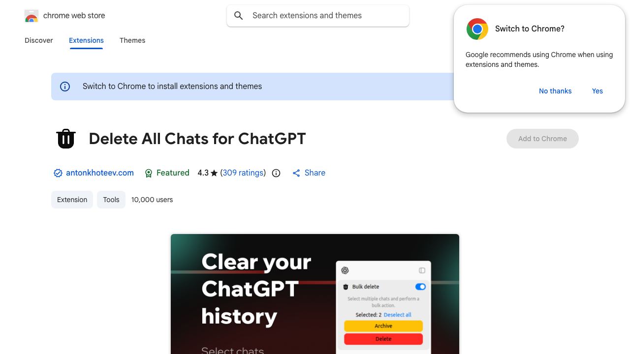 ChatGPT Delete All Chats 网站截图